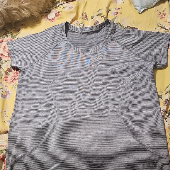 Lululemon Athletica Gray Striped Short Sleeve Tee - Picture 1 of 4